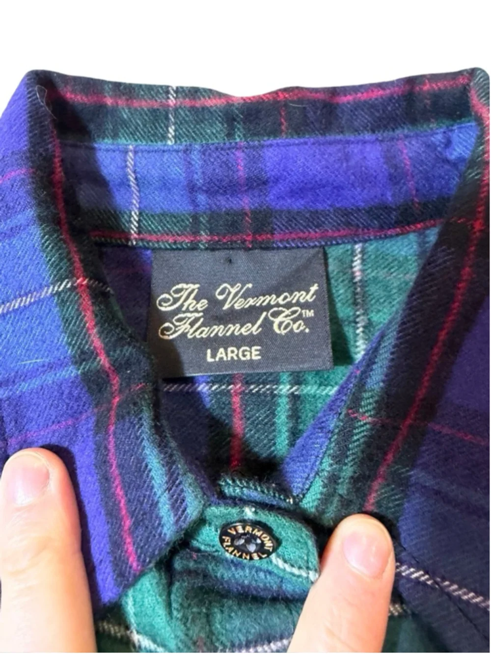 Vermont Flannel Co Plaid Flannel Shirt Blue Green Cotton Button Up Large USA - Picture 4 of 7